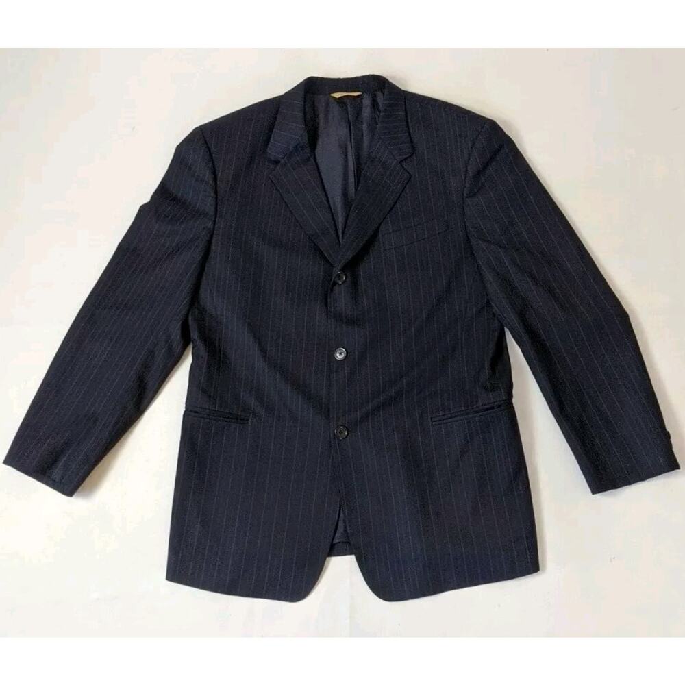 Donna Karan Signature Black Pinstriped Wool Sports Coat Jacket REG 44 Blazer